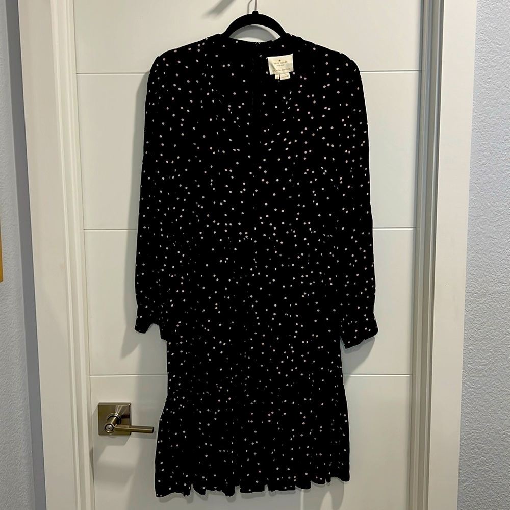 Kate Spade baby doll dress, black w/pink polka dots, option to tie front bow.
